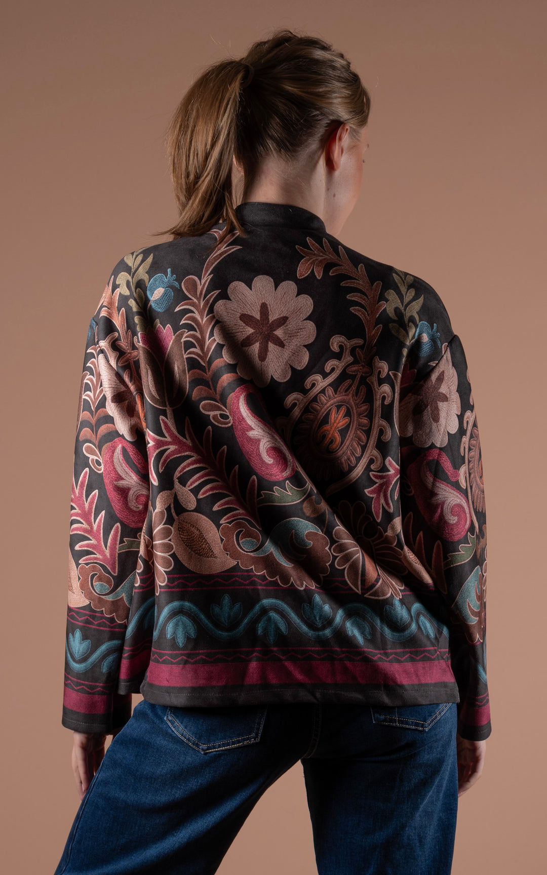 Freya Faux Suede Jacket | Floral Wave | Black