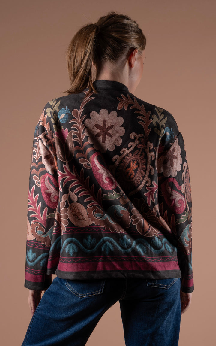 Freya Faux Suede Jacket | Floral Wave | Black
