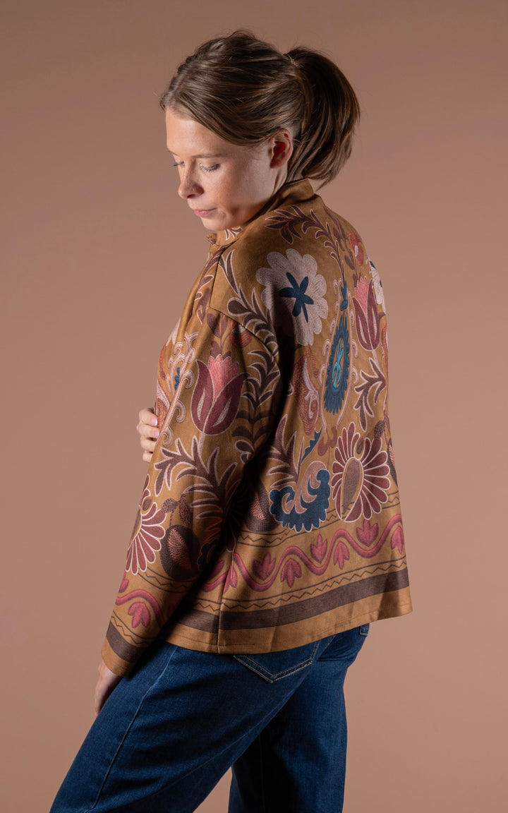 Freya Faux Suede Jacket | Floral Wave | Mustard