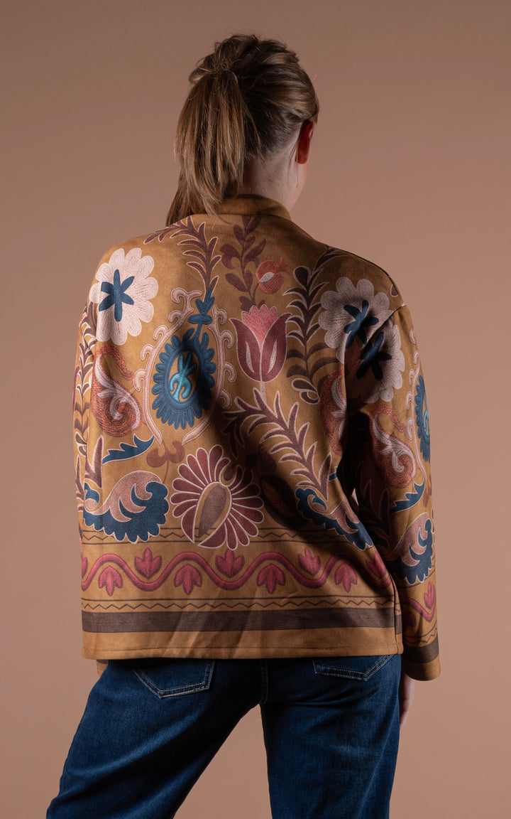 Freya Faux Suede Jacket | Floral Wave | Mustard