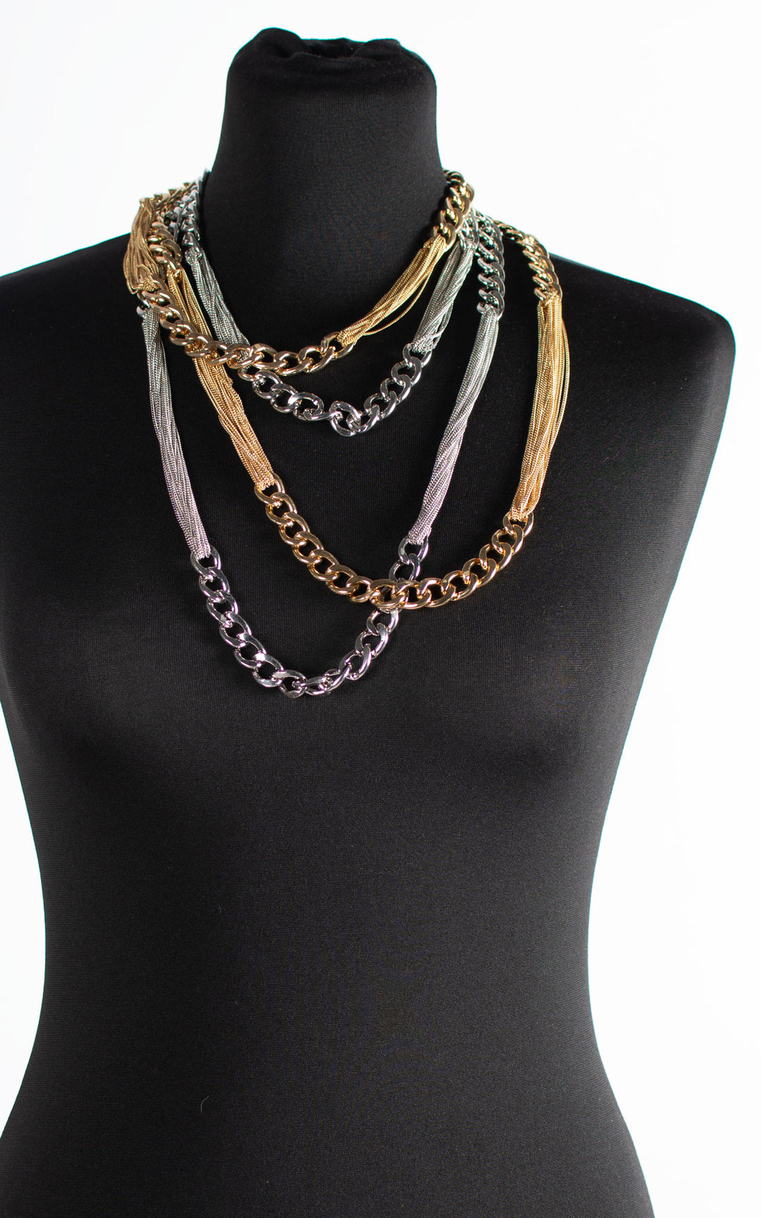 Jet Necklace | Two Chains | Short | Silver