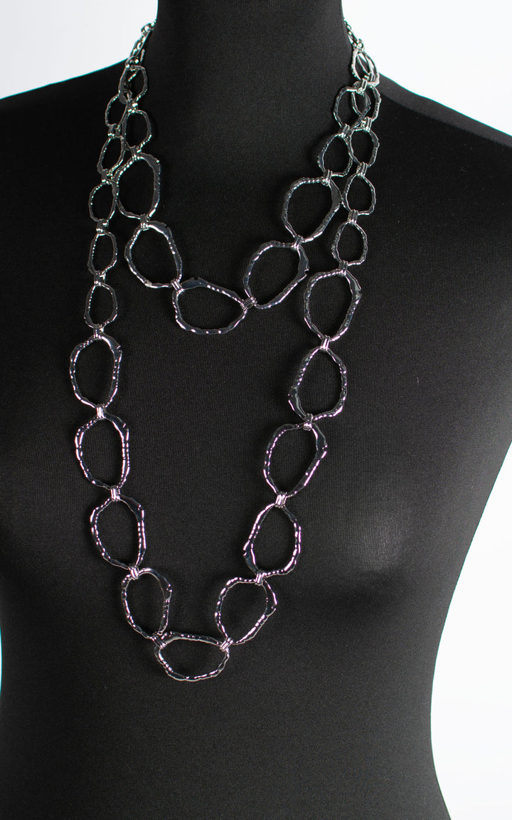 Jet Necklace | Abstract Chain | Long | Silver