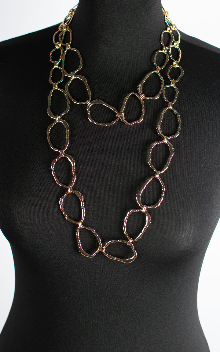 Jet Necklace | Abstract Chain | Long | Gold