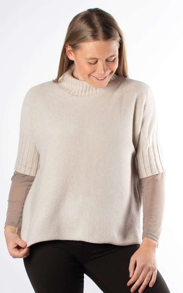 Ribbed High Neck Jumper | Beige