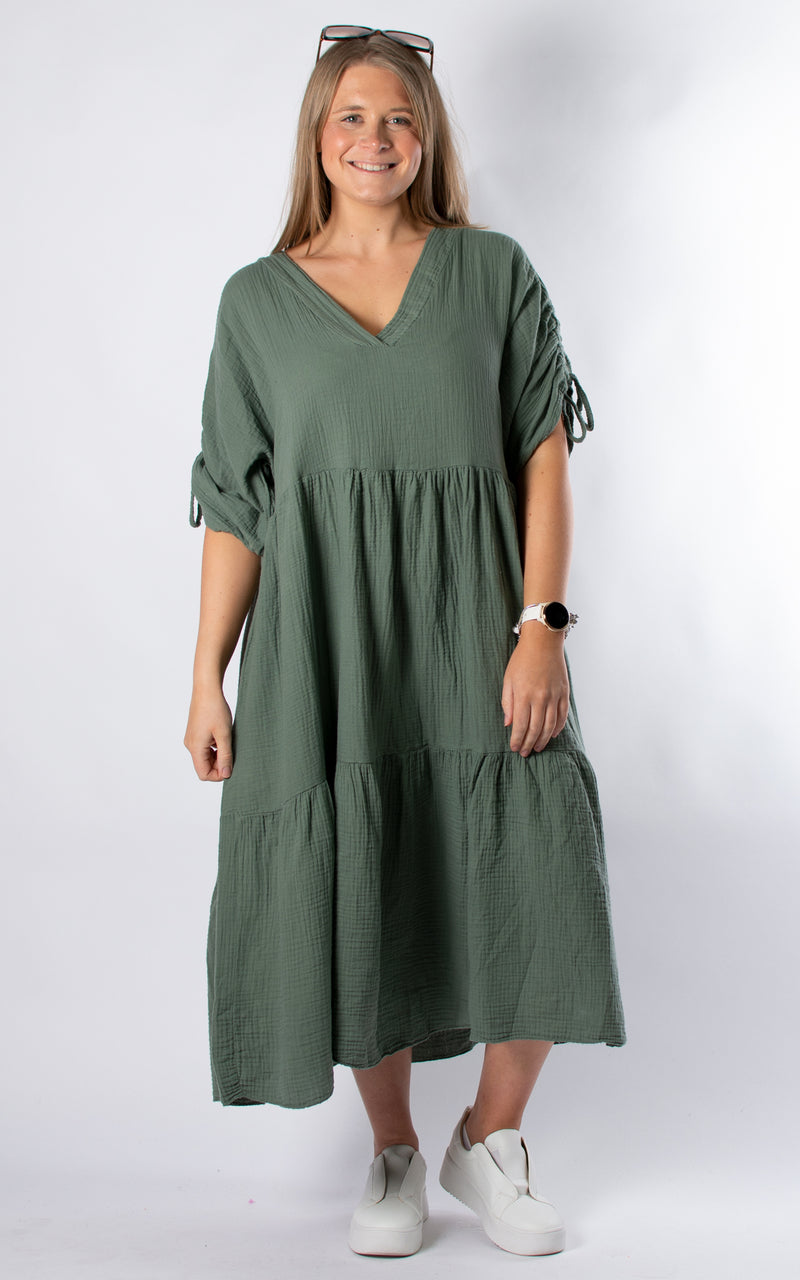 Gloria V-neck Dress | Khaki