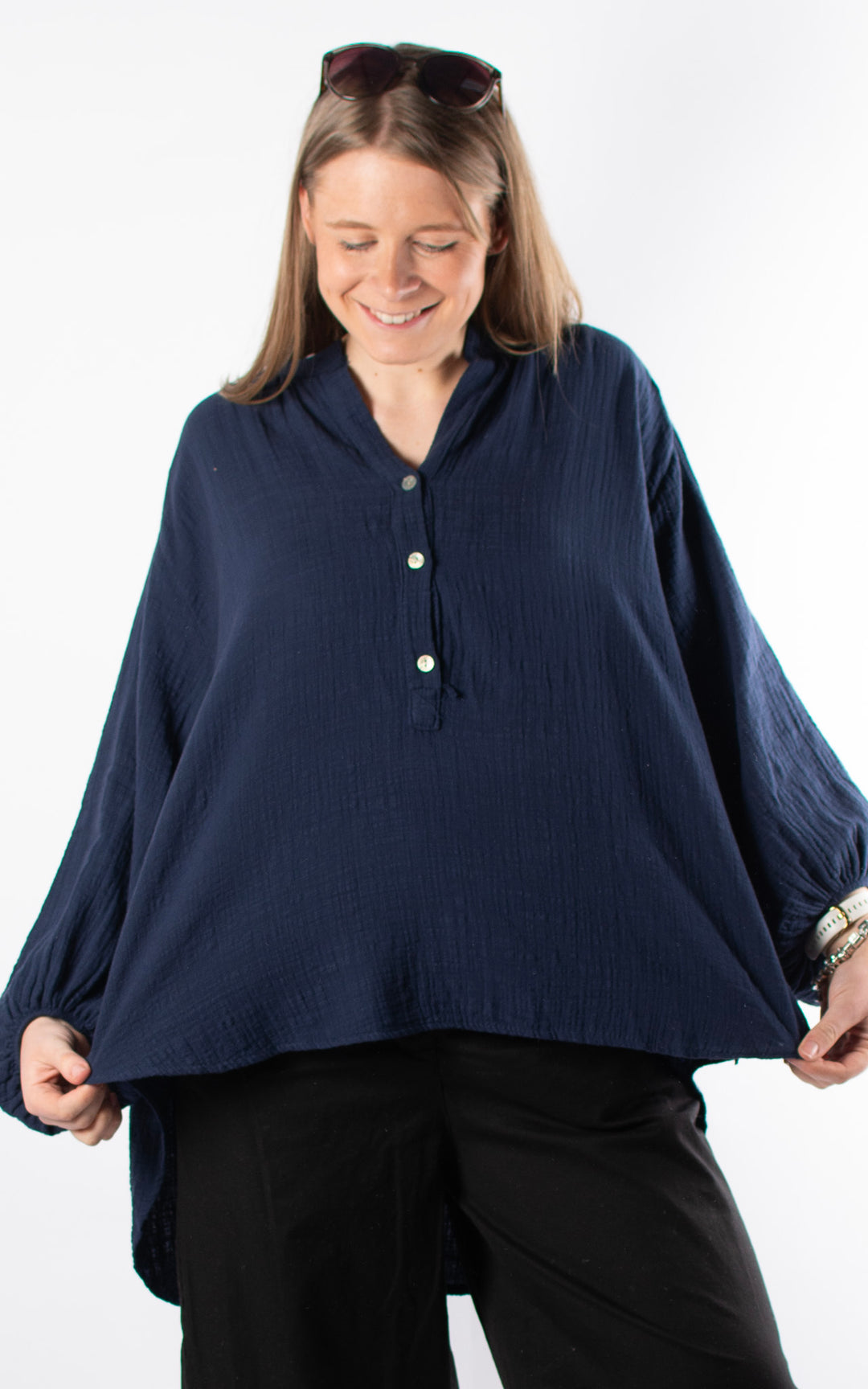 Victoria Button Top | Navy