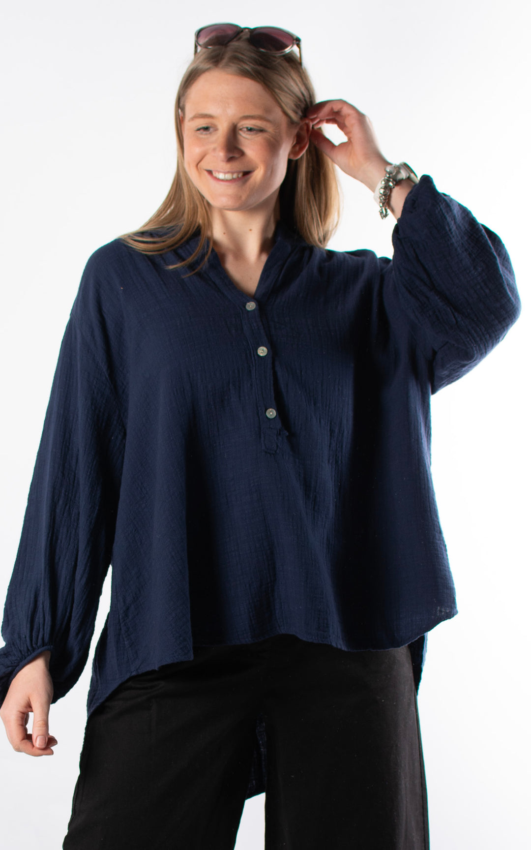 Victoria Button Top | Navy