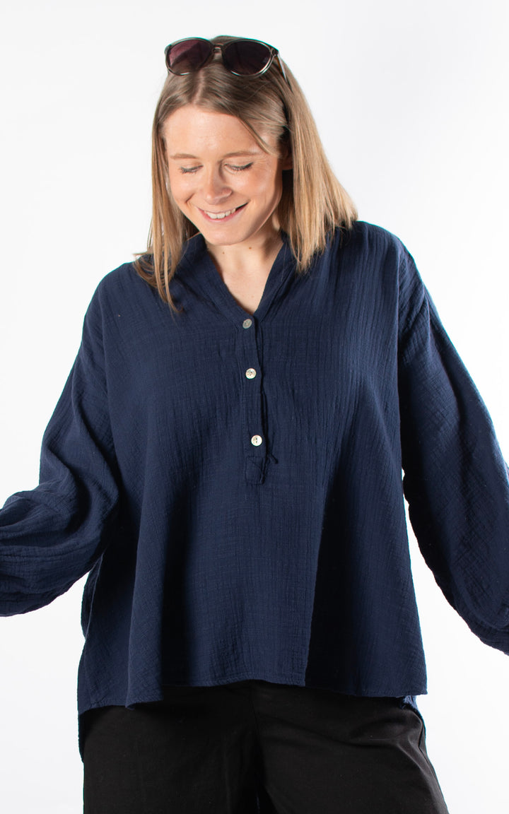 Victoria Button Top | Navy