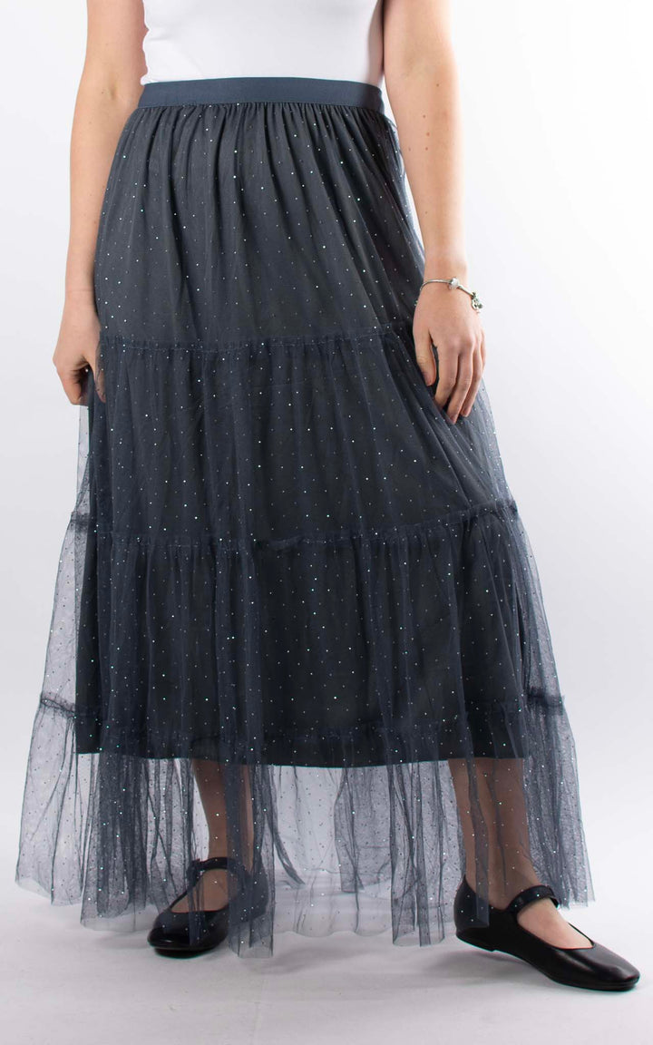 Sparkle Mesh Skirt | Denim