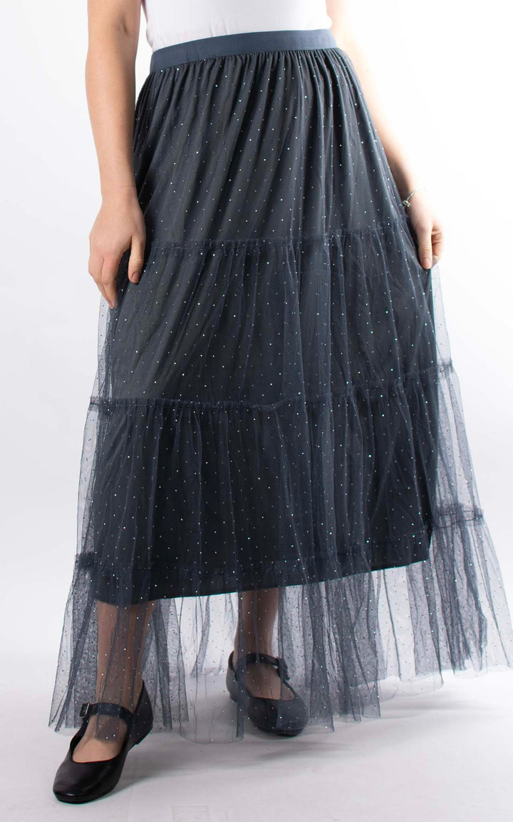 Sparkle Mesh Skirt | Denim