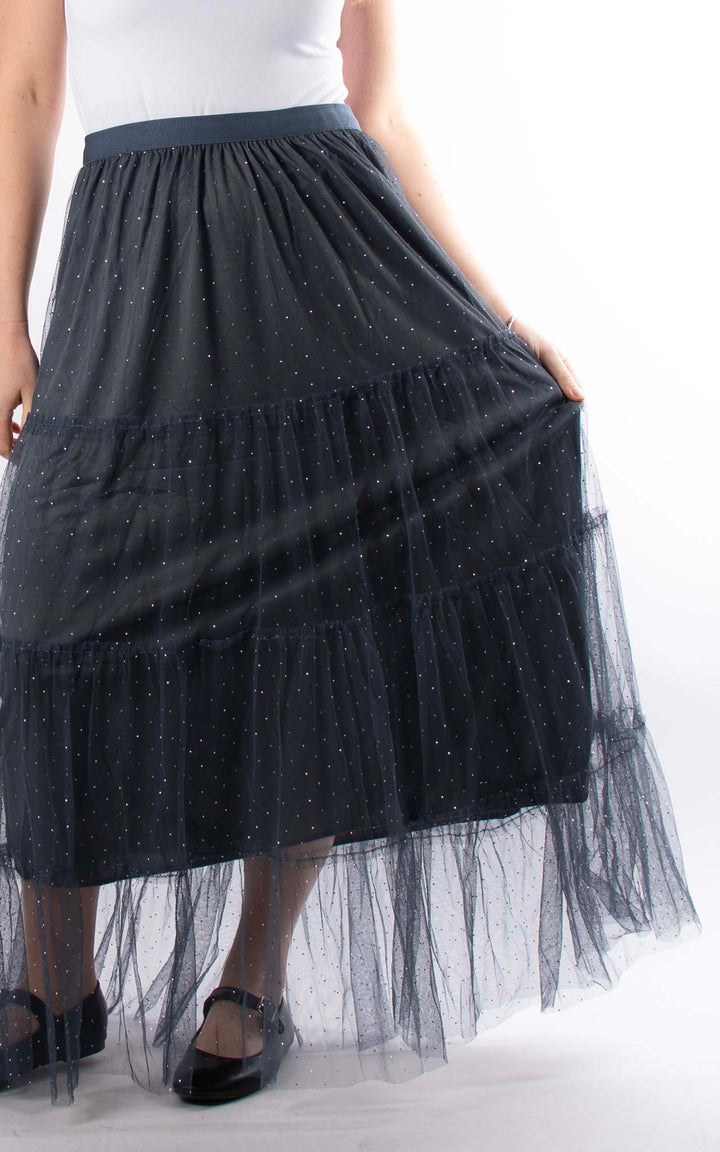 Sparkle Mesh Skirt | Denim