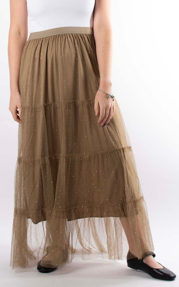 Sparkle Mesh Skirt | Latte