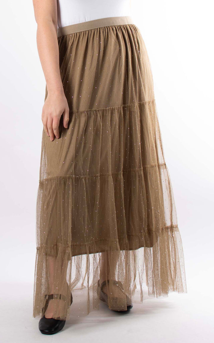 Sparkle Mesh Skirt | Latte