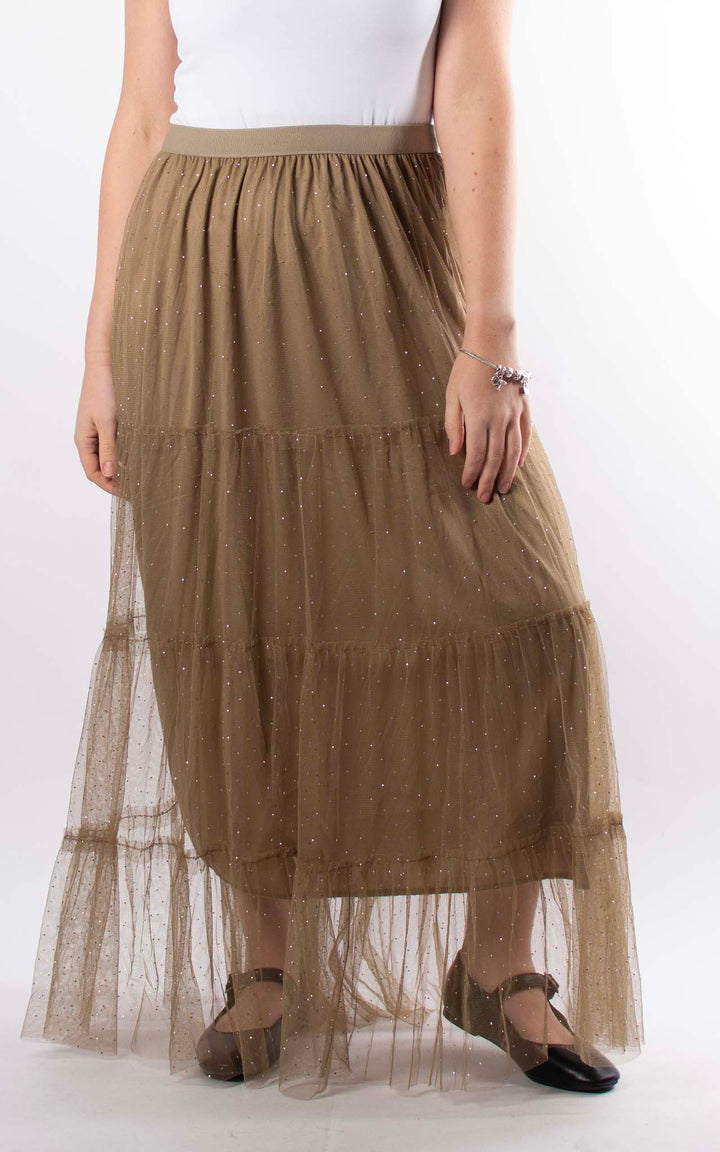 Sparkle Mesh Skirt | Latte