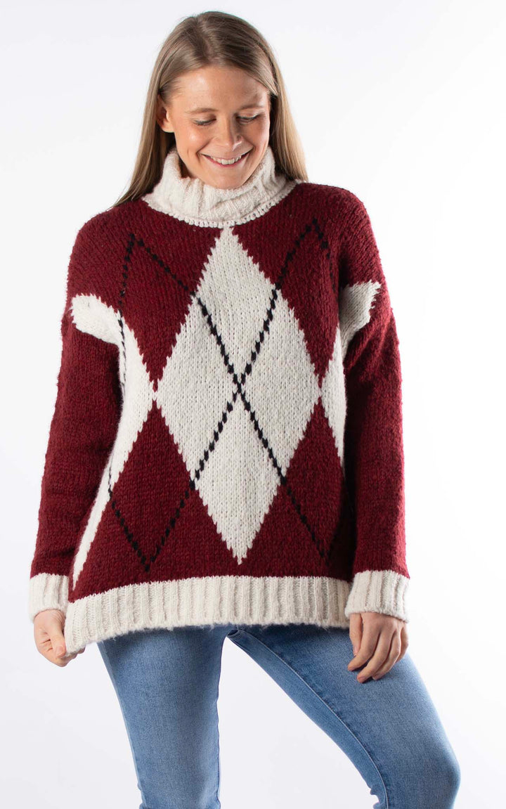 Argyle Chunky Knit | Burgundy