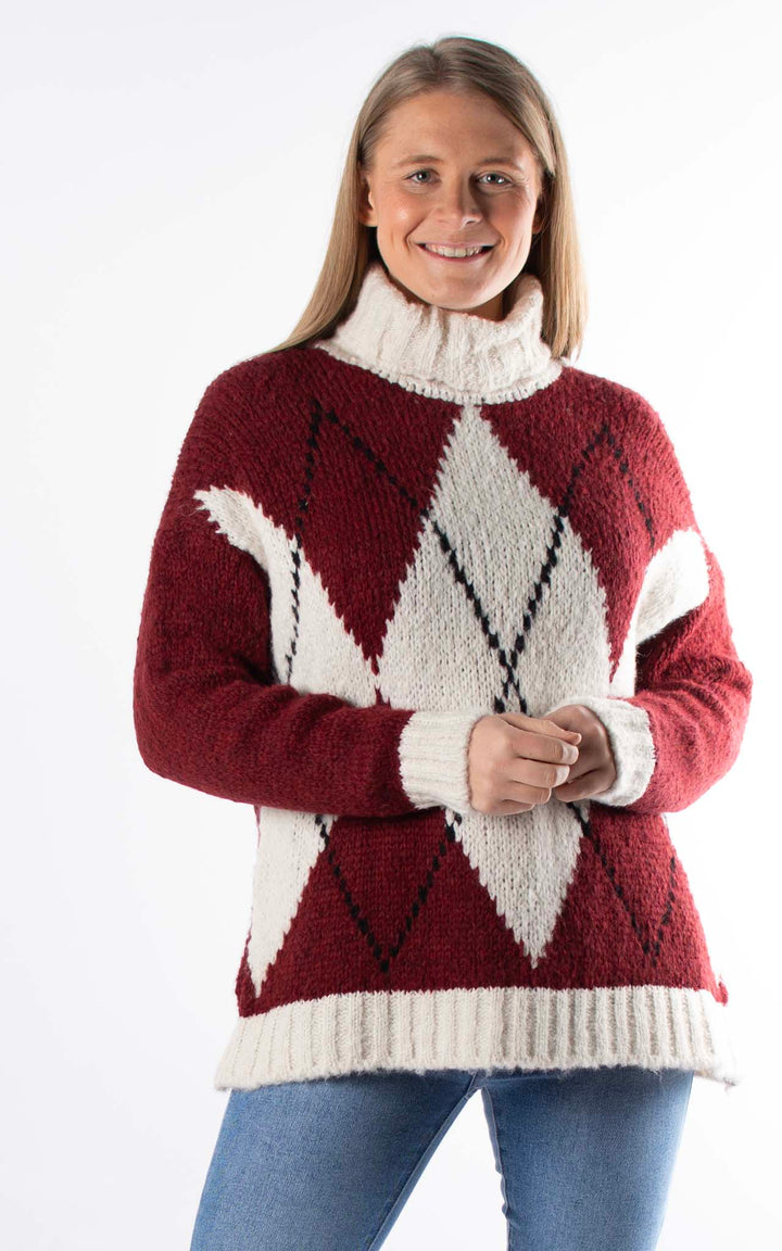 Argyle Chunky Knit | Burgundy