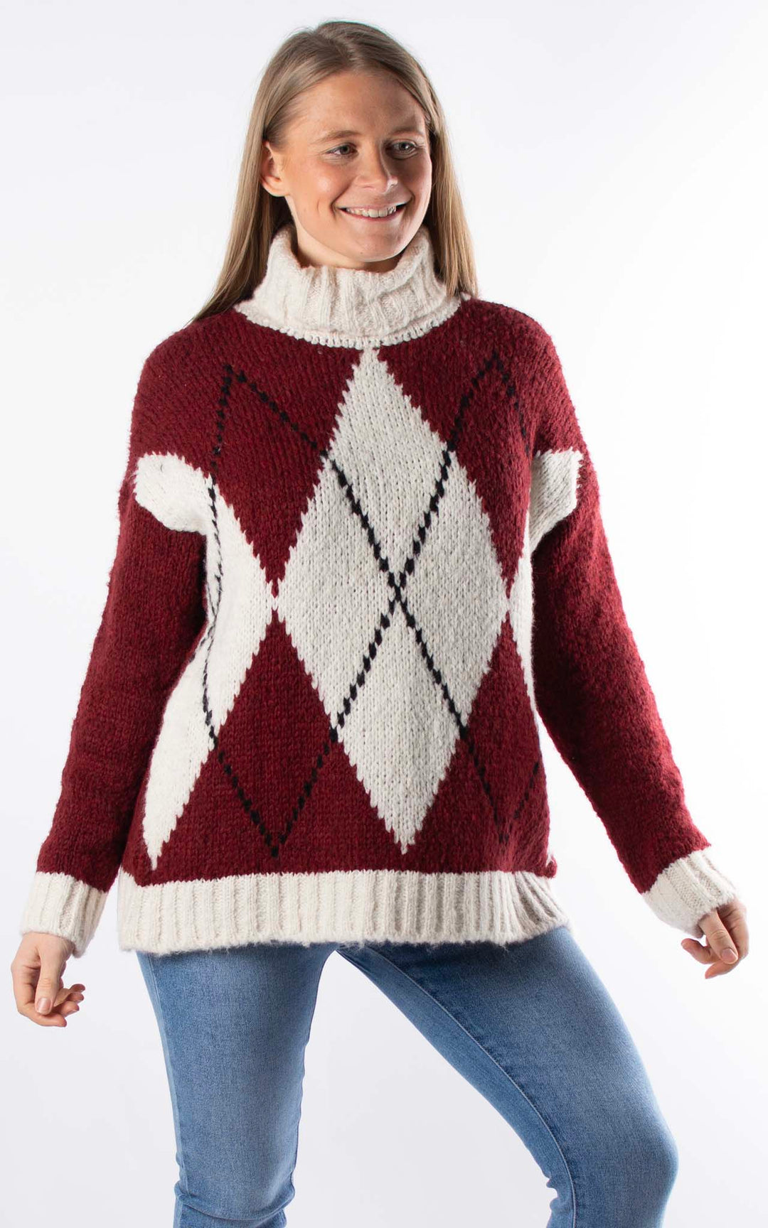 Argyle Chunky Knit | Burgundy