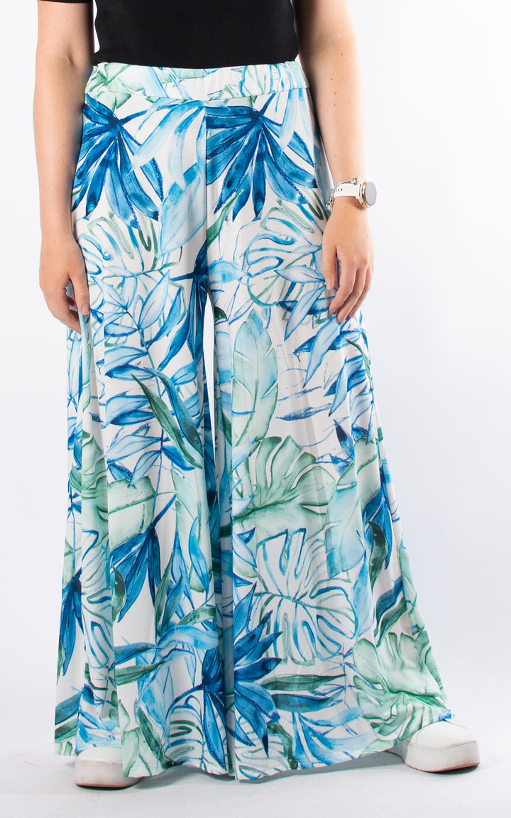 Cath Wide Leg Trousers | Tropical Leaf | Blue