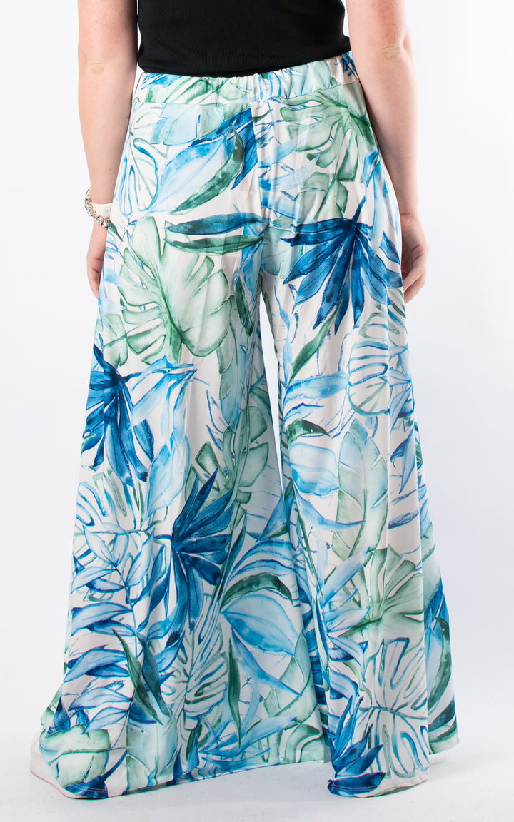 Cath Wide Leg Trousers | Tropical Leaf | Blue