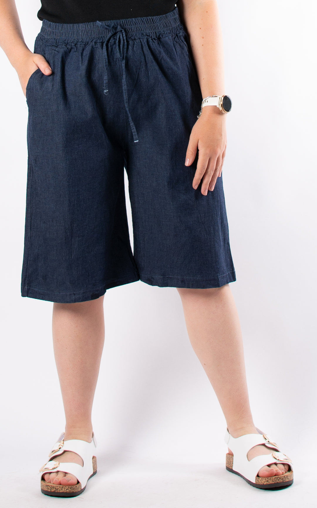 Wide Leg Denim Shorts | Dark Denim