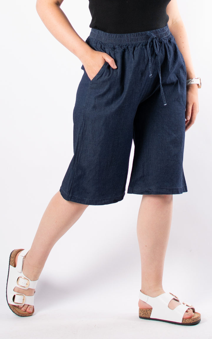 Wide Leg Denim Shorts | Dark Denim