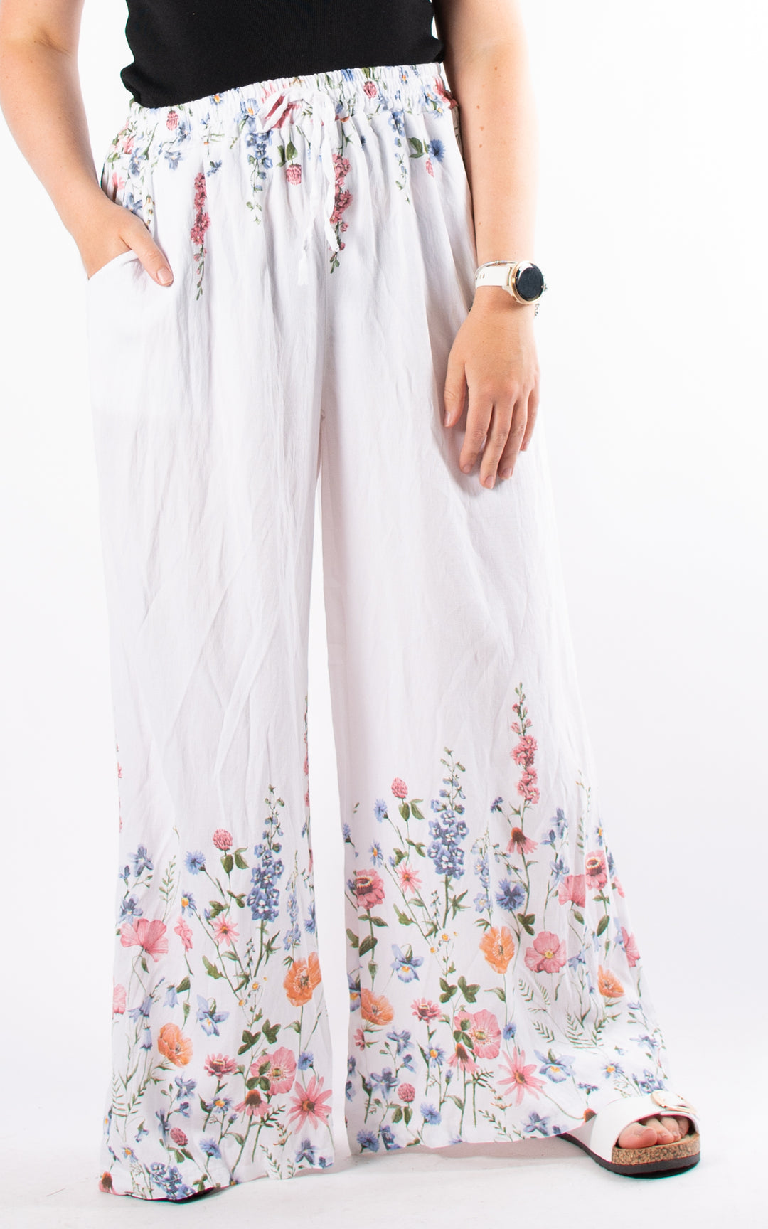 Polly Floral Trousers | White