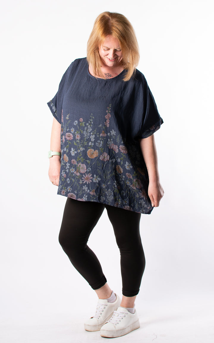 Polly Floral Top | Navy
