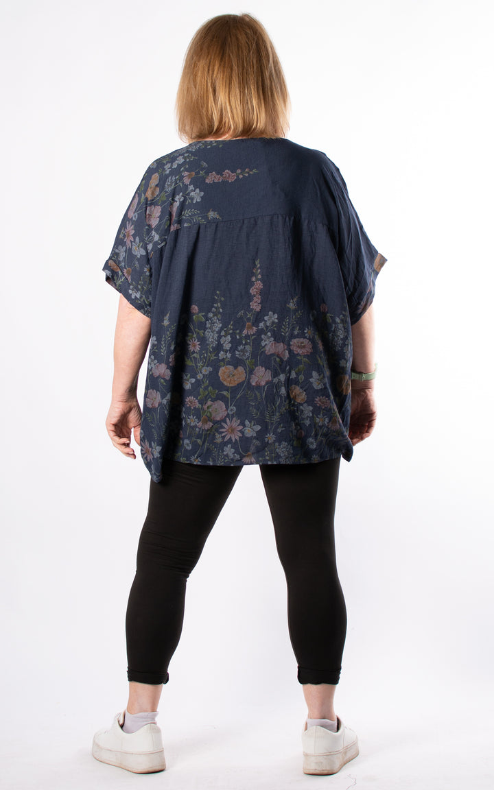 Polly Floral Top | Navy
