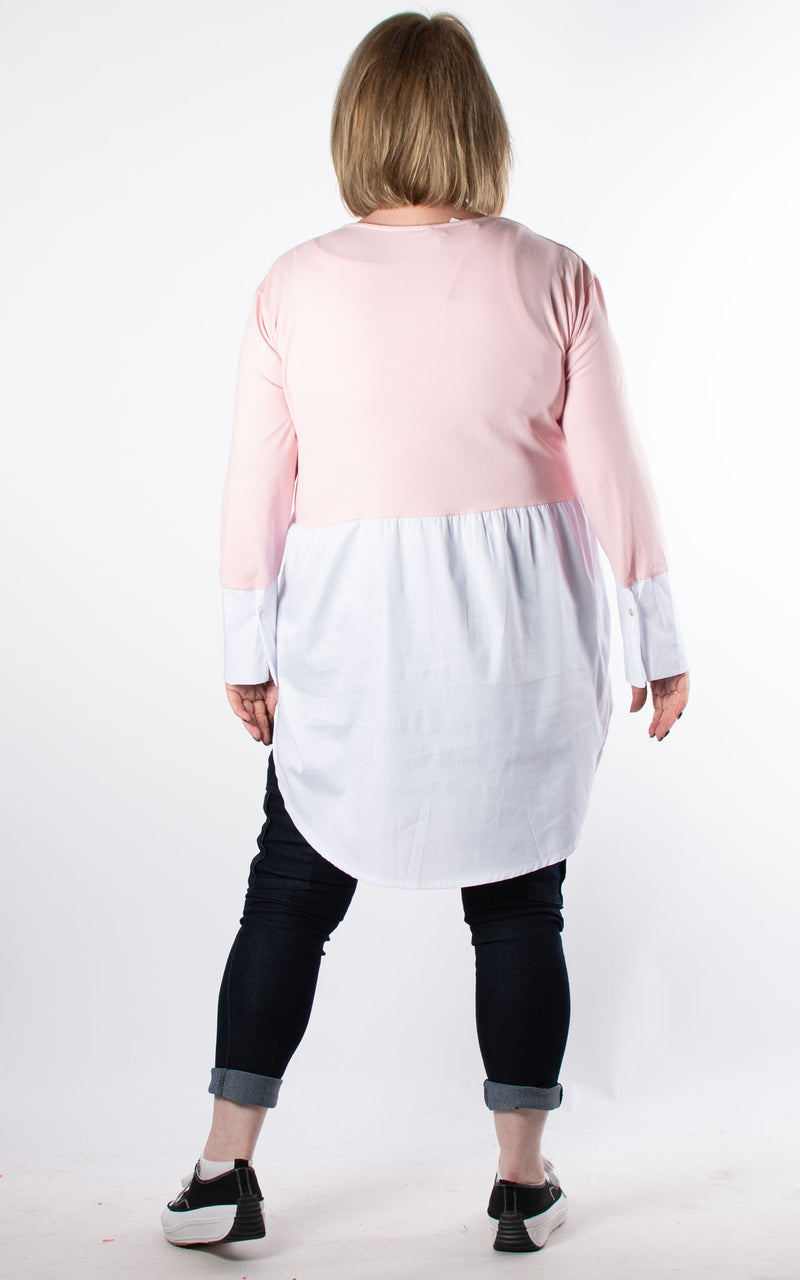 Debbie Shirt Top | Baby Pink & White