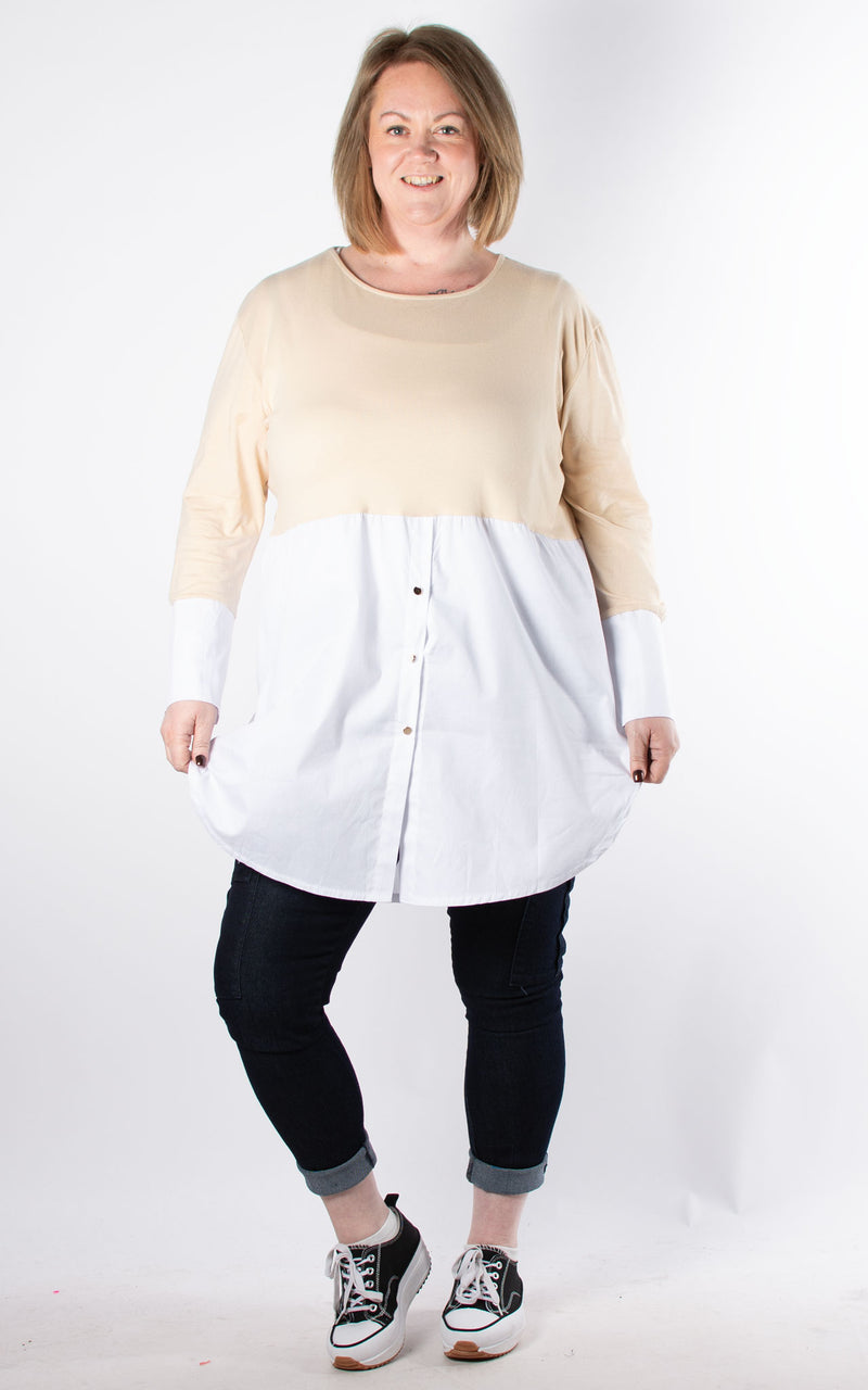 Debbie Shirt Top | Beige & White