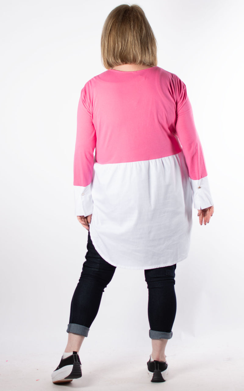 Debbie Shirt Top | Hot Pink  & White