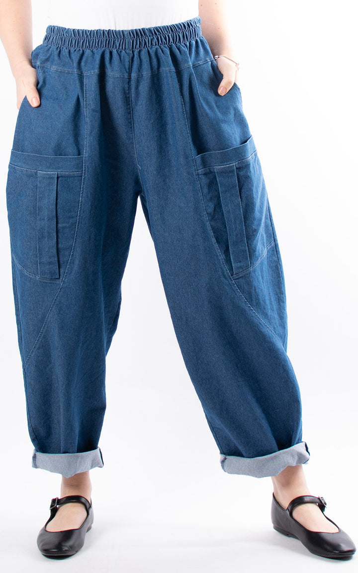 Denim Pocket Barrel Turn Up Trouser | Light Denim