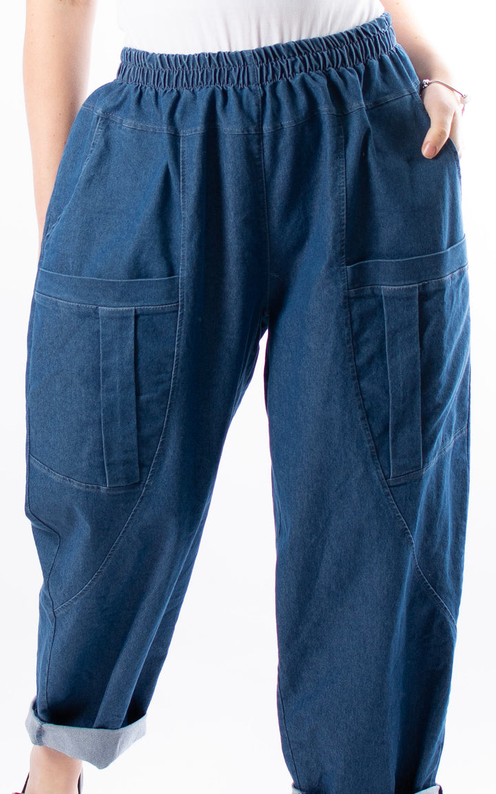 Denim Pocket Barrel Turn Up Trouser | Light Denim