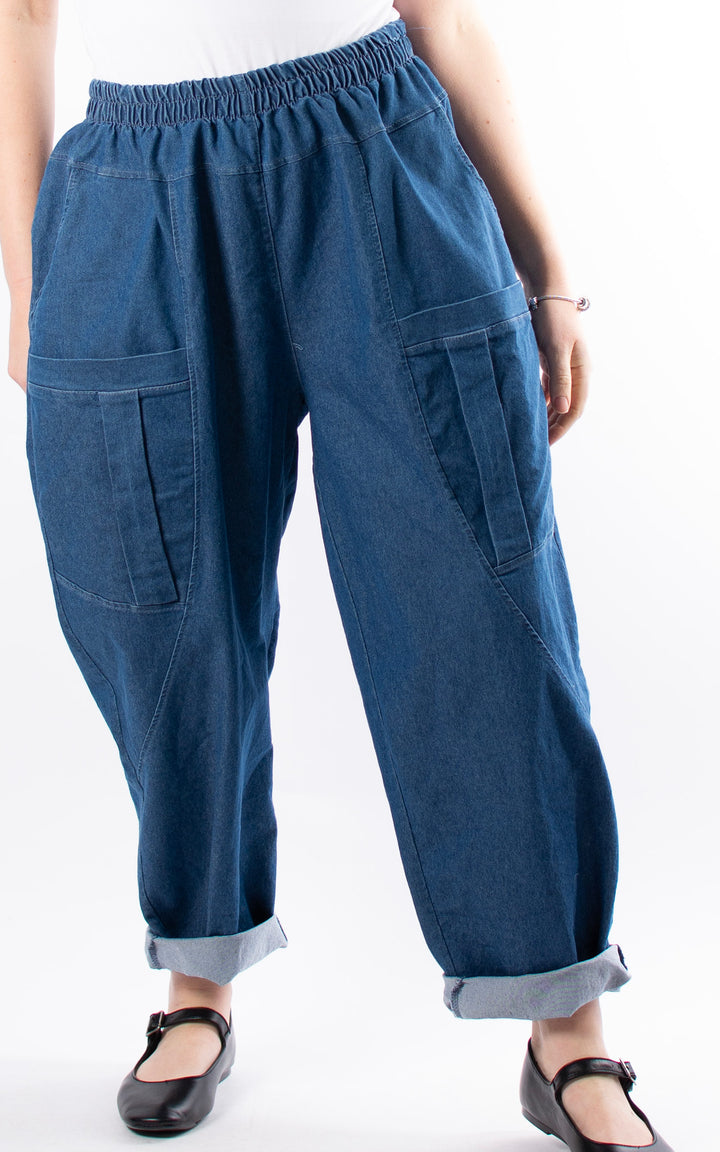 Denim Pocket Barrel Turn Up Trouser | Light Denim