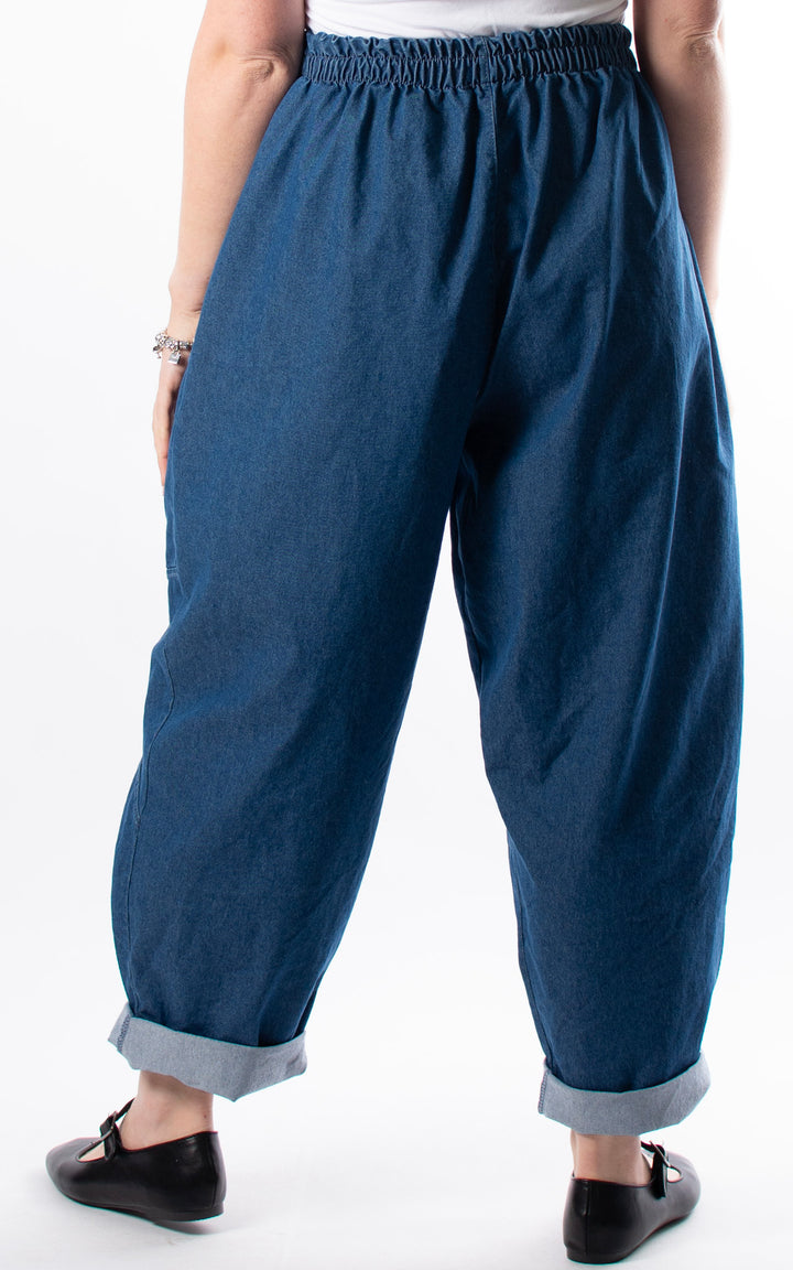 Denim Pocket Barrel Turn Up Trouser | Light Denim
