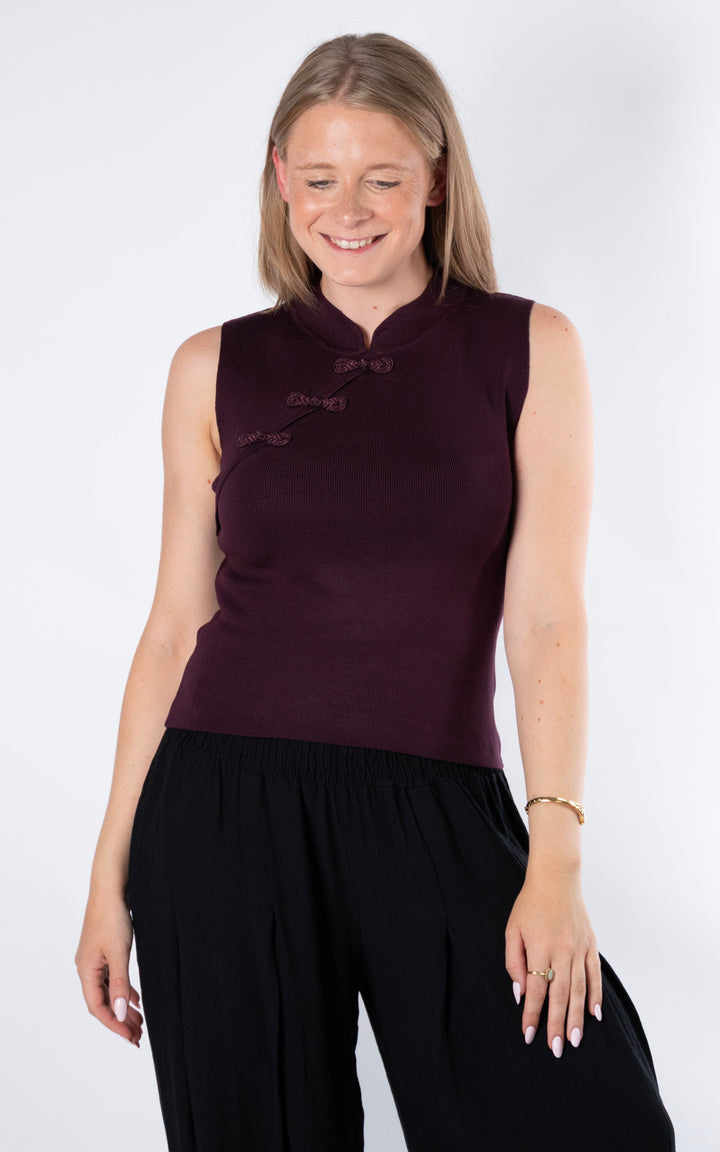 Diagonal Bow Knit Vest | Plum