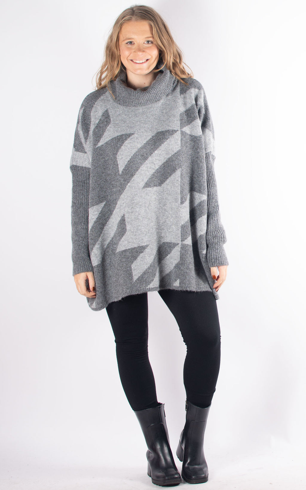 Dogtooth High Neck Jumper | Dark Grey