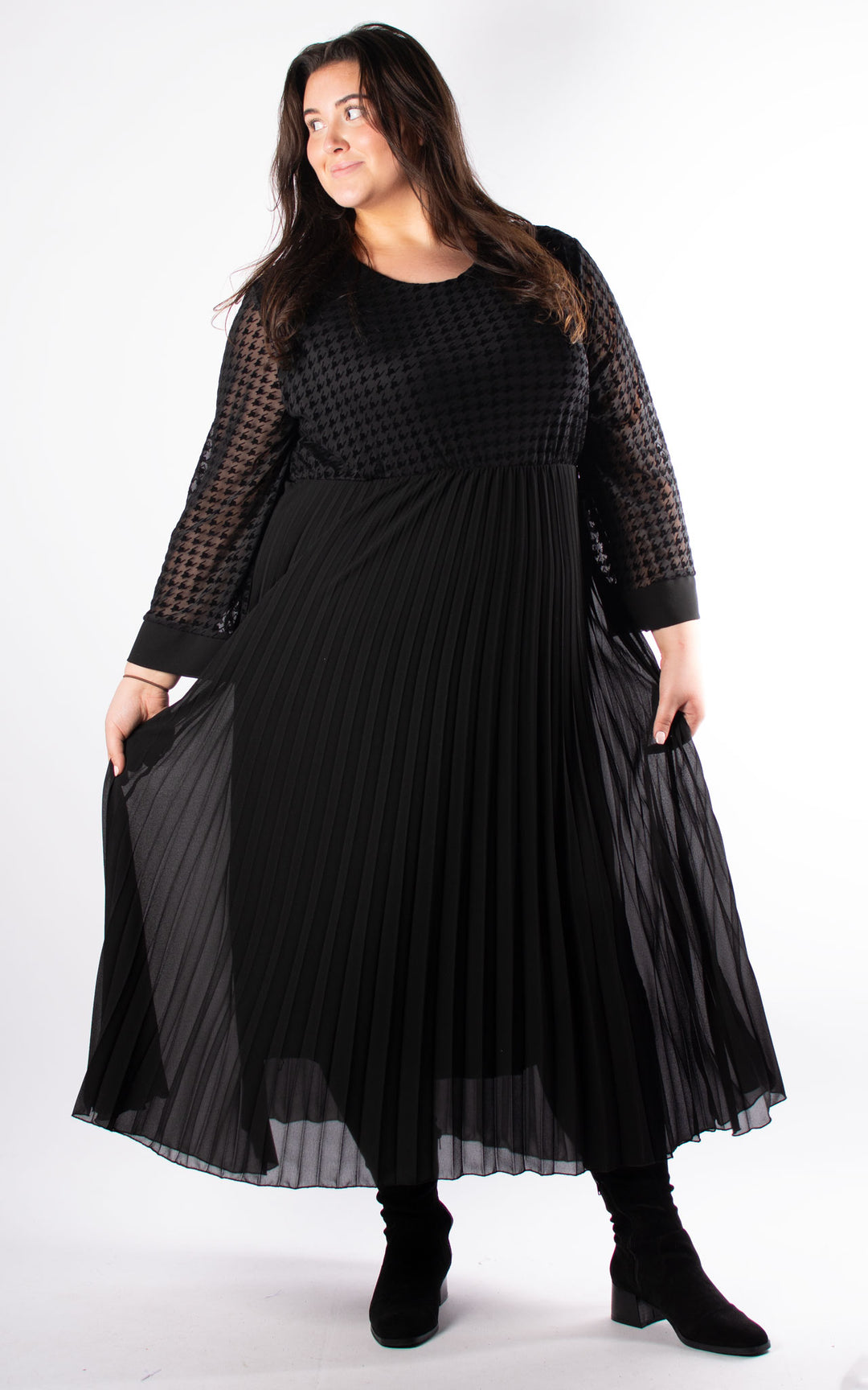 Dogtooth Print Dress | Maxi