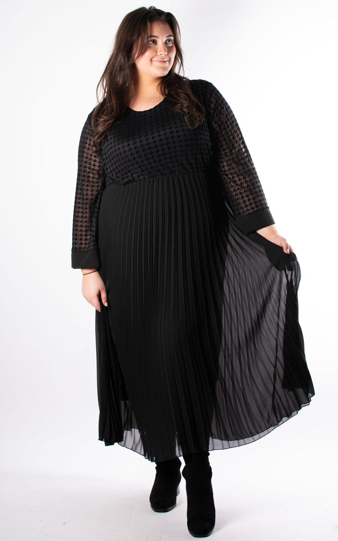 Dogtooth Print Dress | Maxi