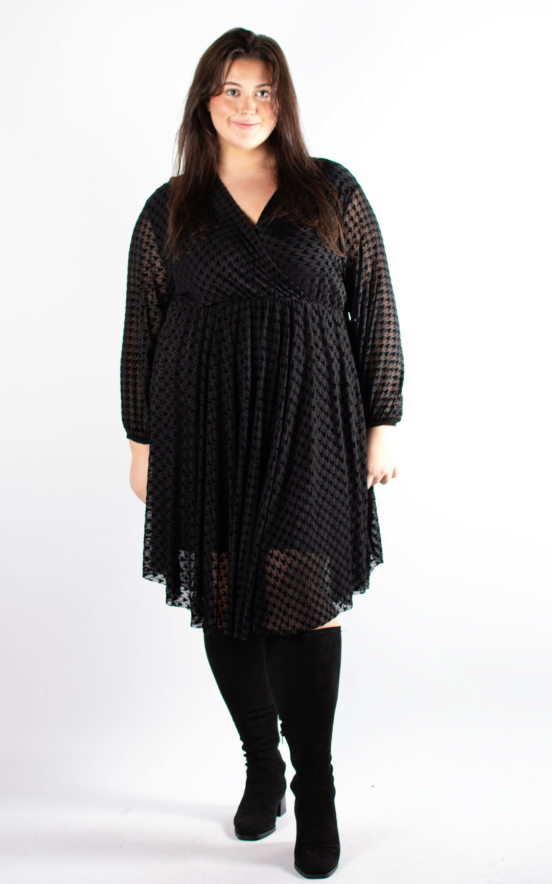 Dogtooth Print Dress | Midi