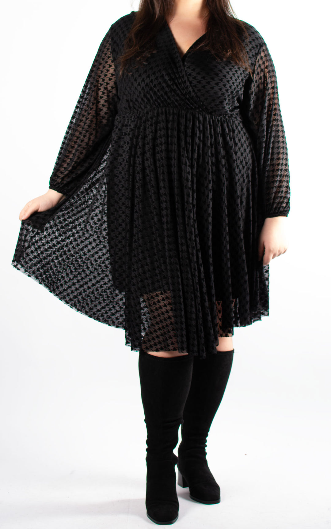 Dogtooth Print Dress | Midi