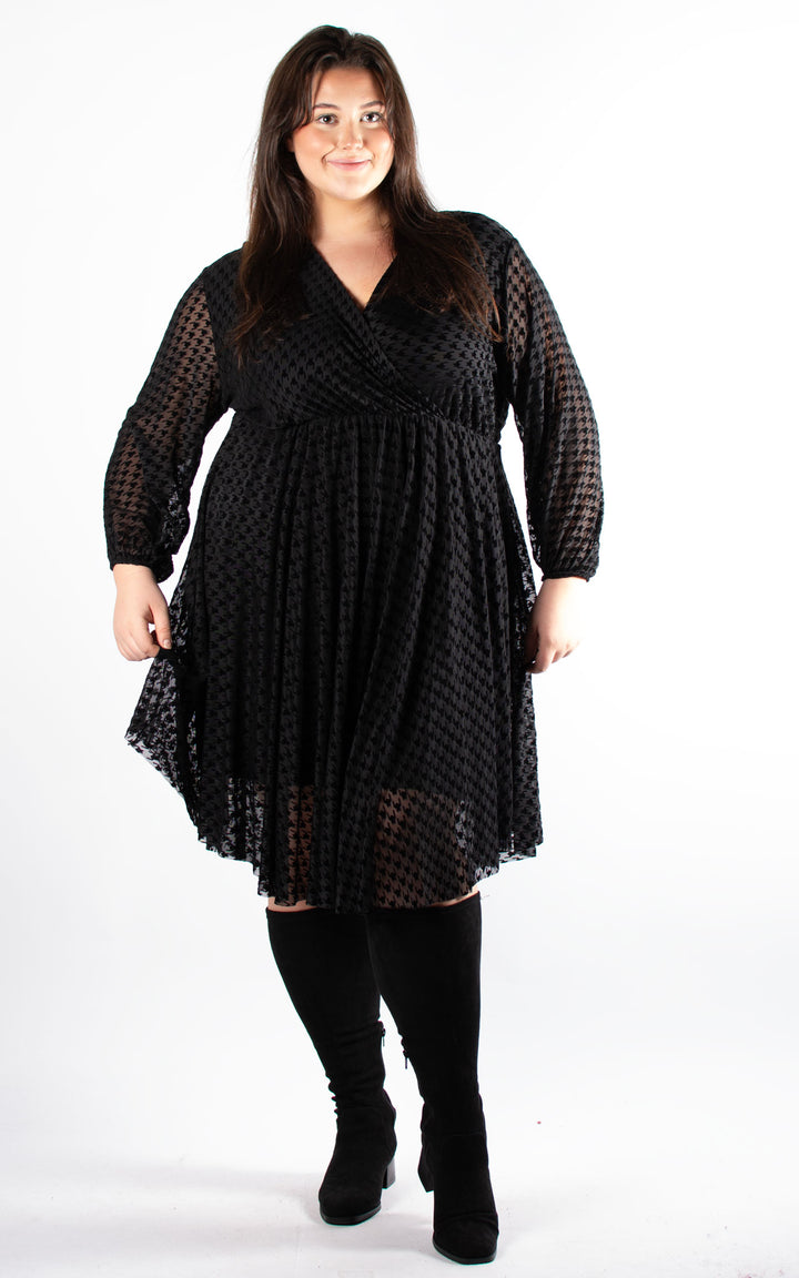 Dogtooth Print Dress | Midi