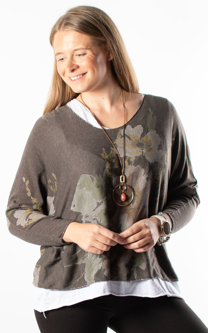 Double Layered Top | Floral | Coffee