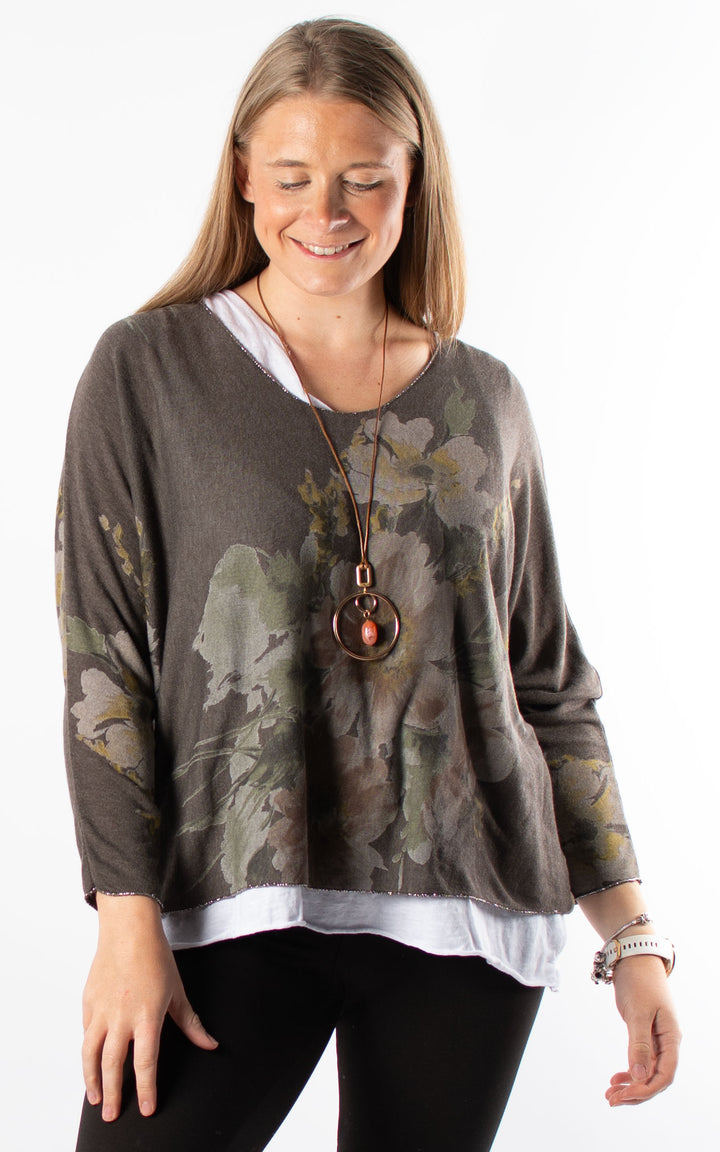 Double Layered Top | Floral | Coffee
