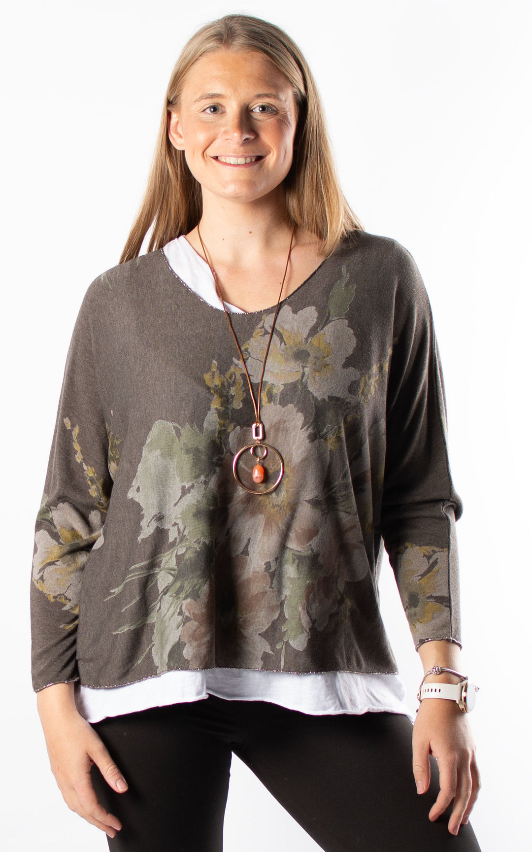 Double Layered Top | Floral | Coffee