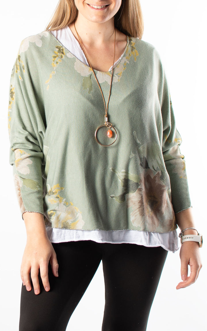 Double Layered Top | Floral | Khaki
