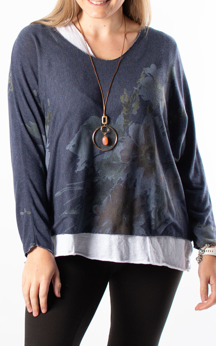 Double Layered Top | Floral | Navy