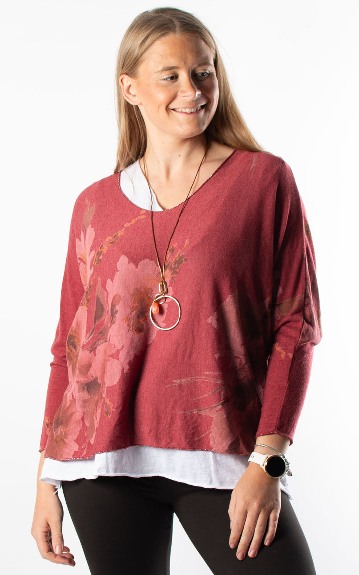 Double Layered Top | Floral | Wine