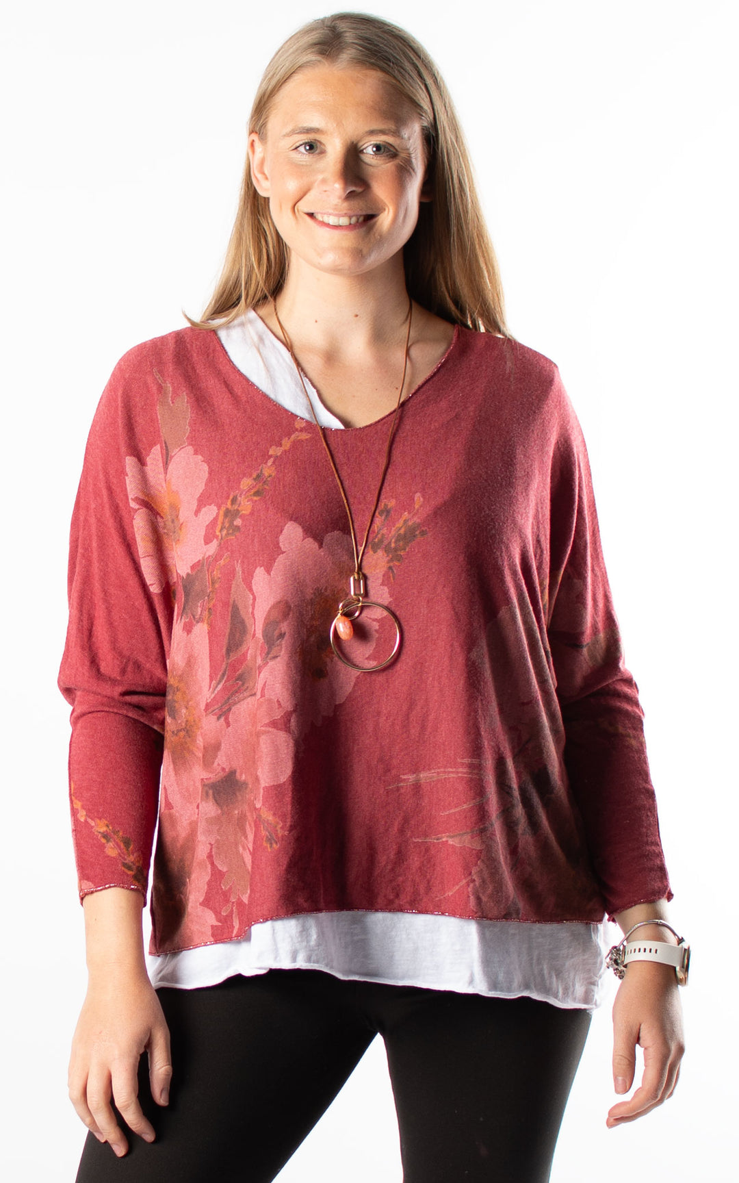 Double Layered Top | Floral | Wine