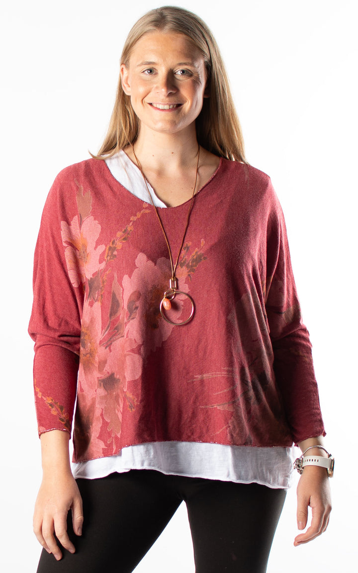 Double Layered Top | Floral | Wine